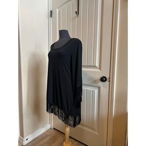 Sunny Leigh Elegant Black Dress with Fringe Detail - Size M